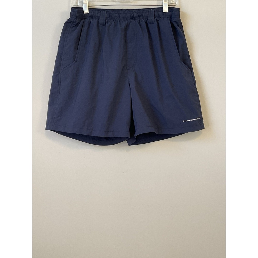 Columbia Omni-Shade PFG Men's Navy Blue Swim Trunks M Pockets Drawstring Brief